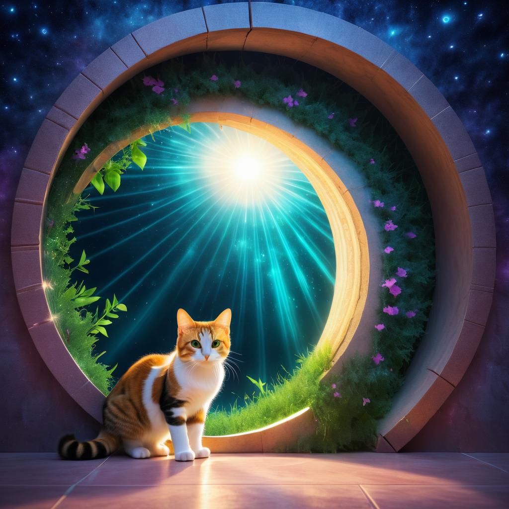 Surreal Cat Peeking Through Portal