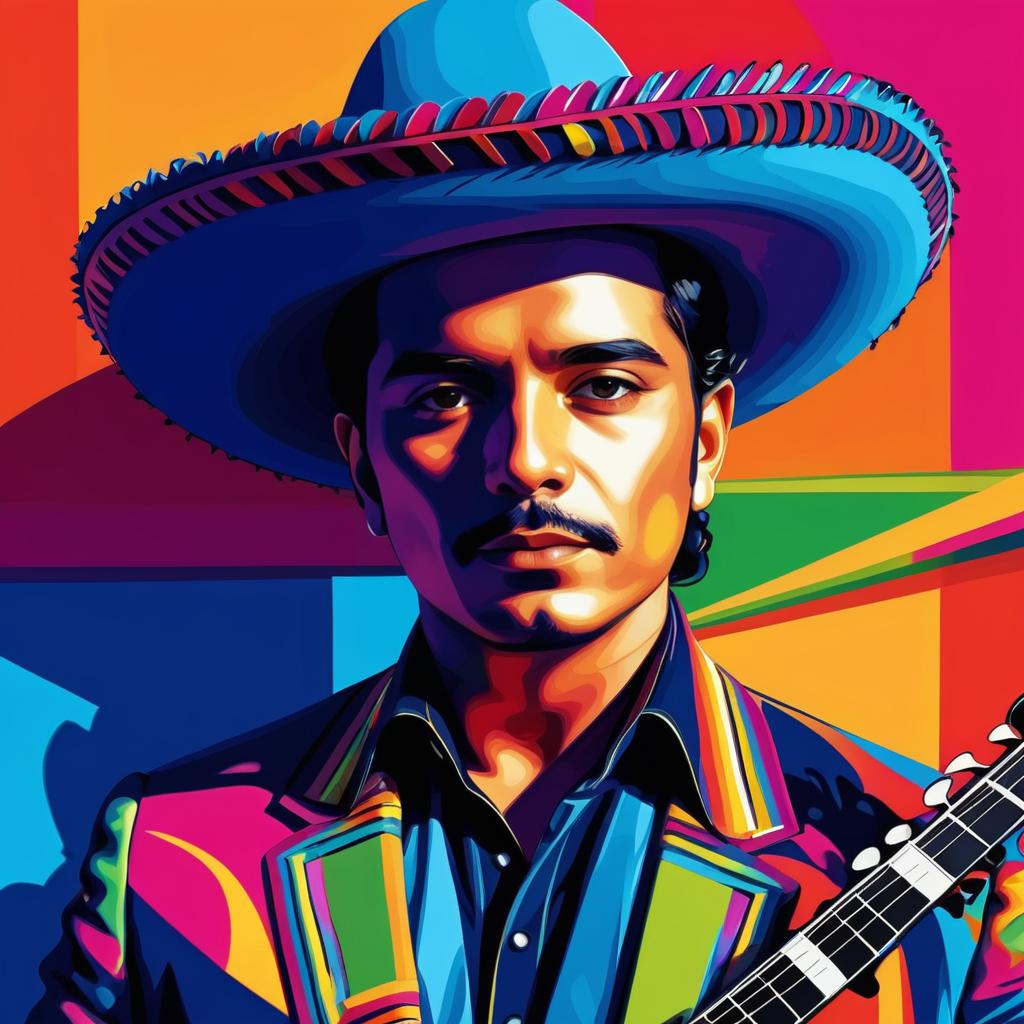 Vibrant Mariachi Portrait in Digital Collage