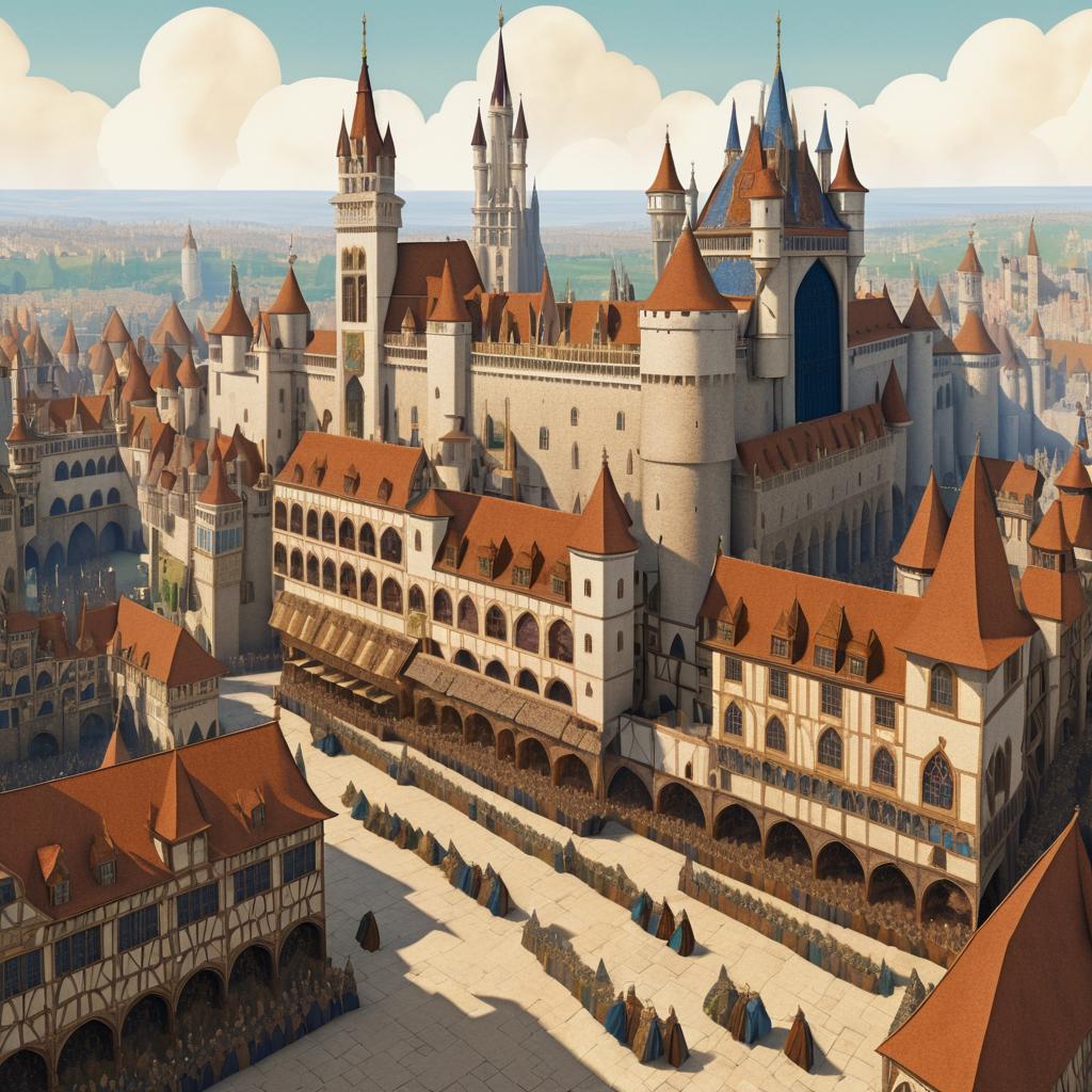 Majestic Medieval Castle Over Market Scene