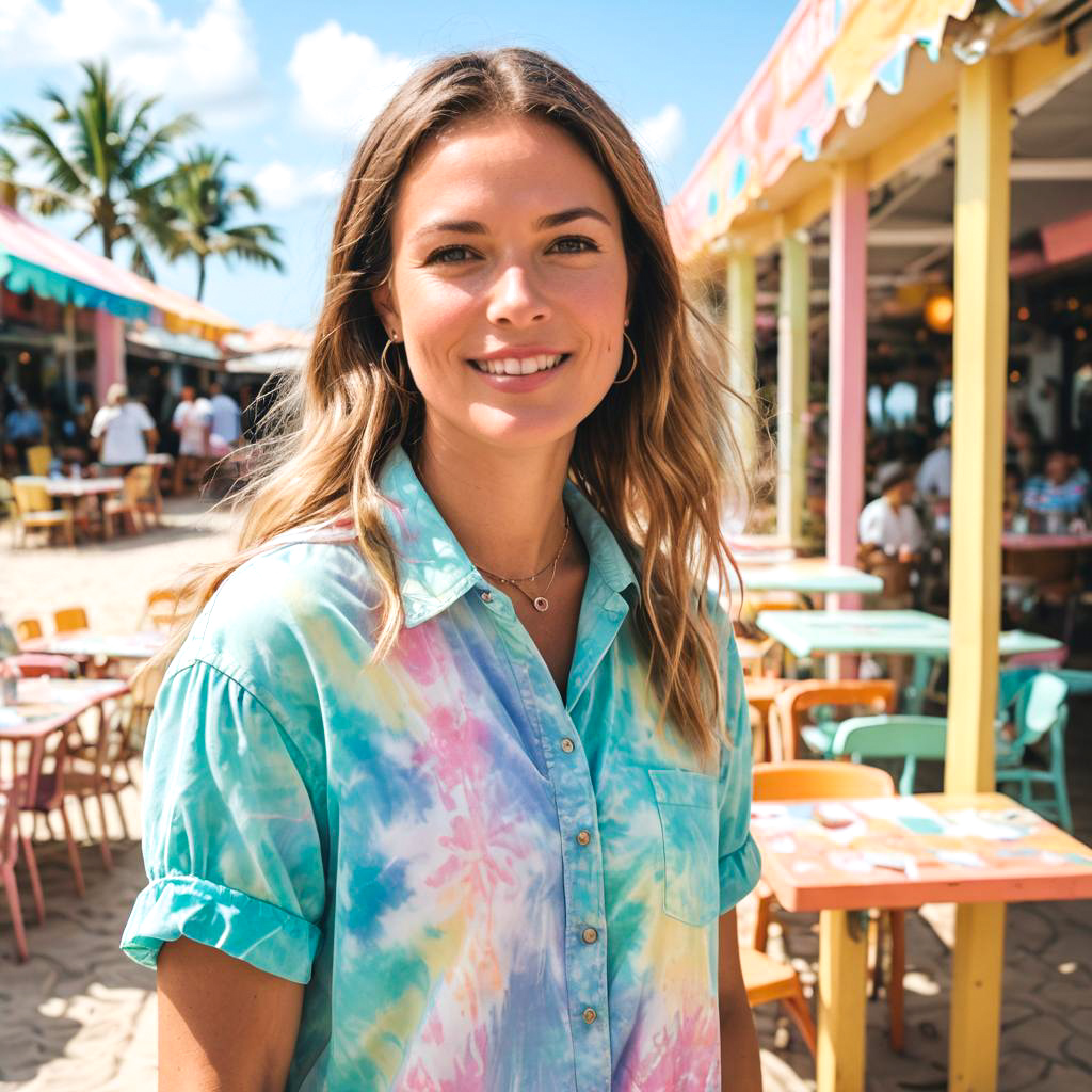 Cheerful Girl in Colorful Café