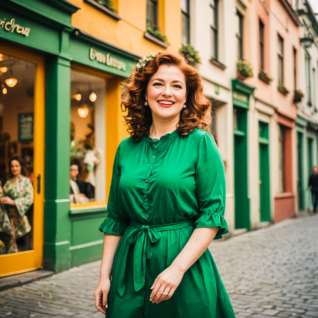 Cheerful Irish Woman in Vintage Settings