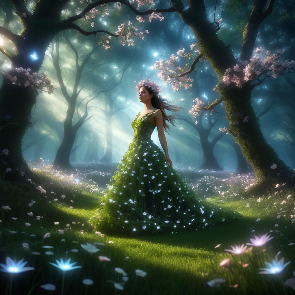 Serene Dryad in a Blooming Glade