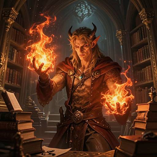 Tiefling Wizard Casting Fiery Magic