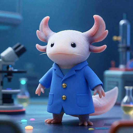 Cerulean Axolotl Underwater Research Scientist