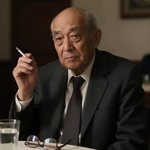 Elderly Man in Dark Suit and Cigarette