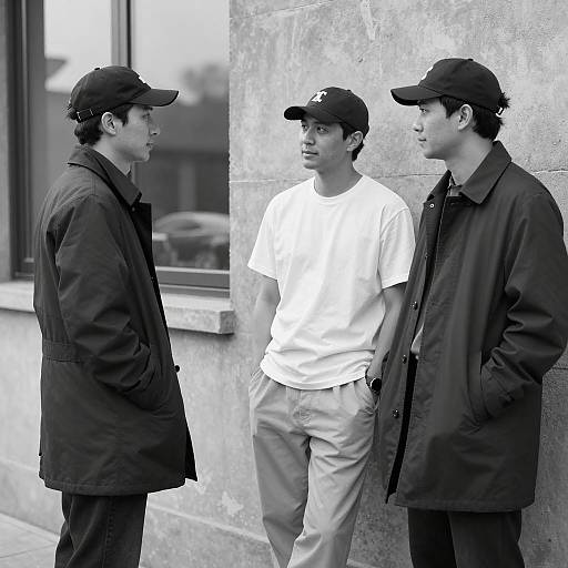 Three Men Posed Against Concrete Wall