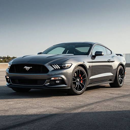 Photograph of a sleek, silver Ford Focus ST sedan with black rims and red brake calipers, parked on an empty asphalt lot under clear blue sky