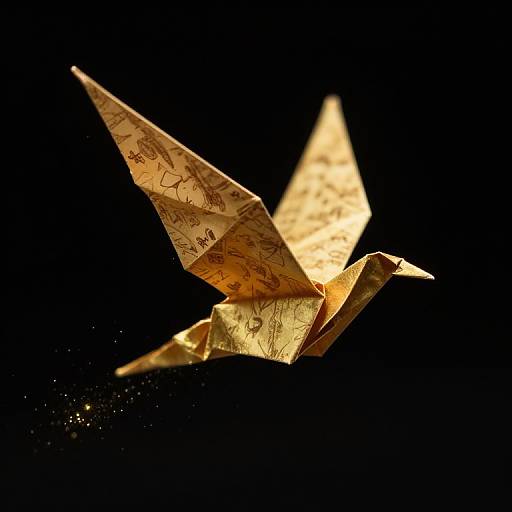 Golden Origami Bird in Dark Void
