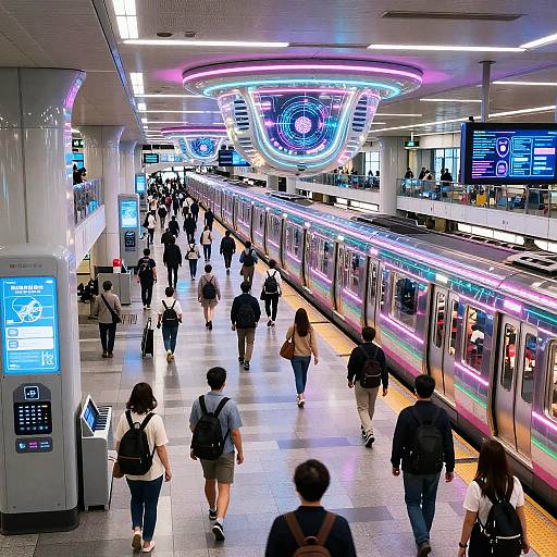 Futuristic Tokyo Subway with Neon Glow