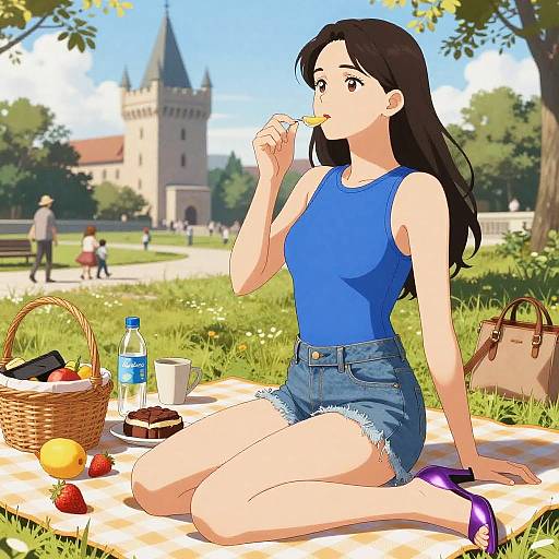 Svelte Woman Picnic at Historical Landmark