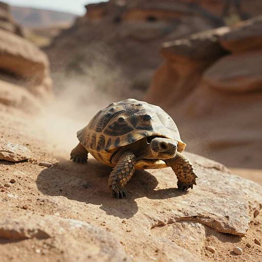 Desert Tortoise in Arid Canyon Light