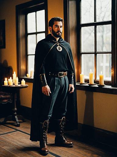 Candlelit Nobleman in Cape by Window