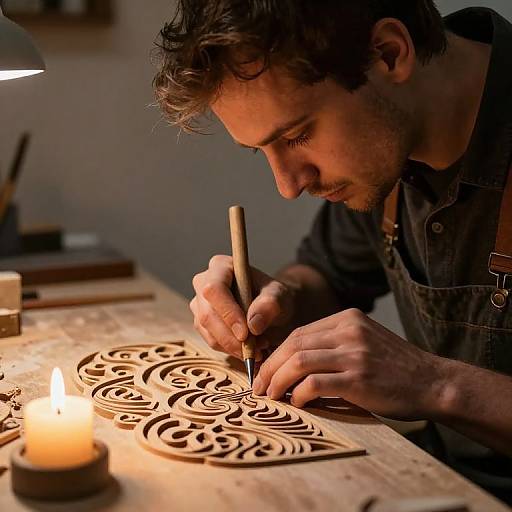 Photorealistic Artisan Carving in Candlelight