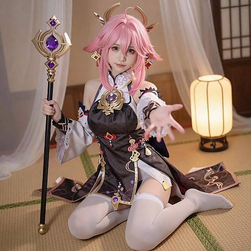 Pink-Haired Anime Girl with Staff