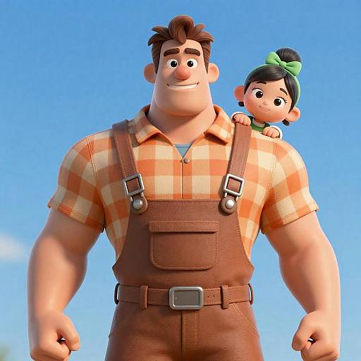 Friendly Duo: Strong Man and Girl