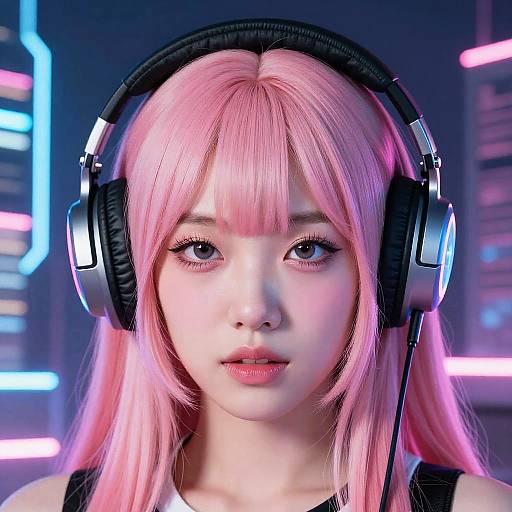 Cyberpunk Portrait of Pink-Haired Girl