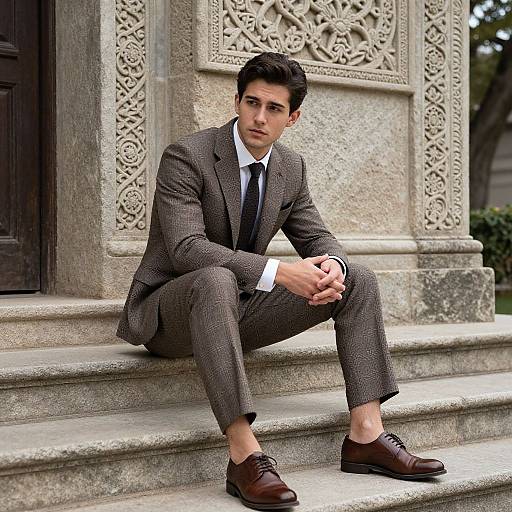 Classic Young Man on Ancient Steps