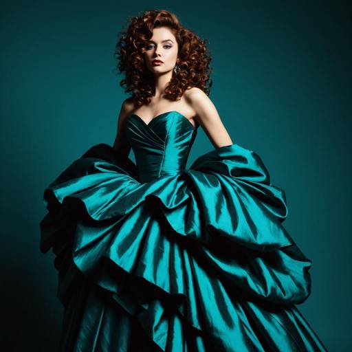 Glamorous Woman in Teal Taffeta Gown