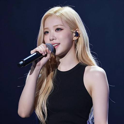 Blonde Woman Singing with Microphone