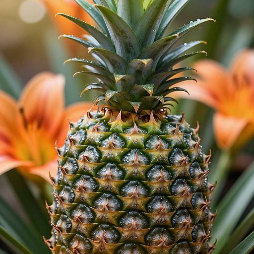 Photorealistic Dewy Pineapple Close-Up