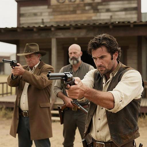 Three Men in a Dusty Western Town