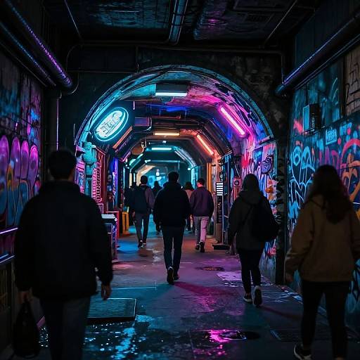 Neon-Lit Cyberpunk Underground Tunnel