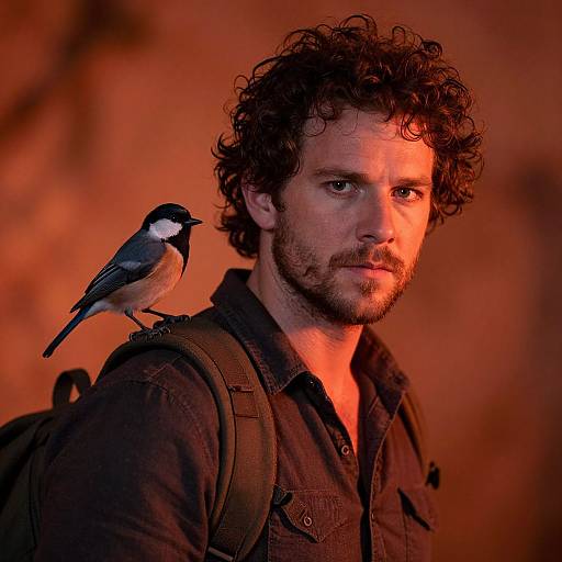 Rugged Man with Bird Shoulder Companion