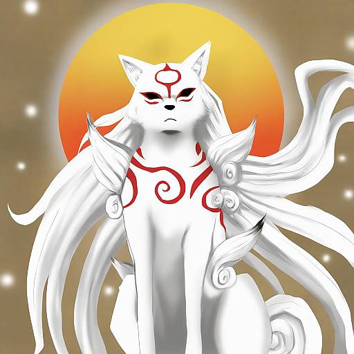 Illustration of Amaterasu (ookami), ookami (game) in the style of Redi (rasec asdjh)