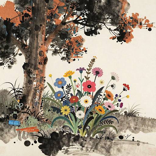 Stop-Motion Wildflowers in Sumi-e Style