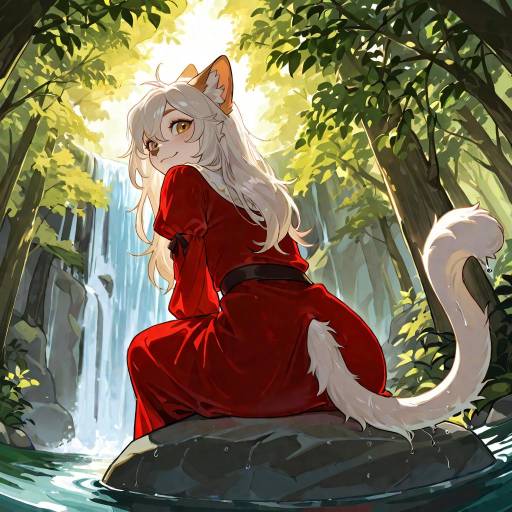 Charming Anthro Cat by Waterfall