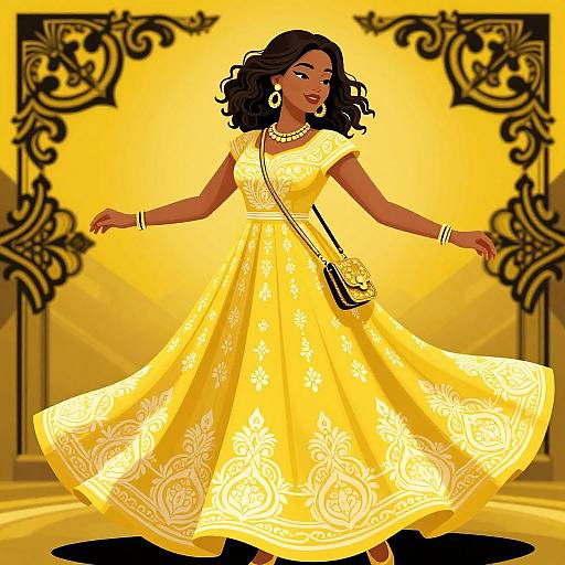 Radiant Brunette in Yellow Gown