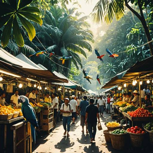 Tropical Jungle Market with Parrots Tropical Jungle Market with Parrots