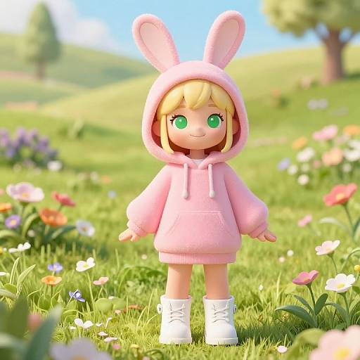 Playful Girl in Bunny Hoodie