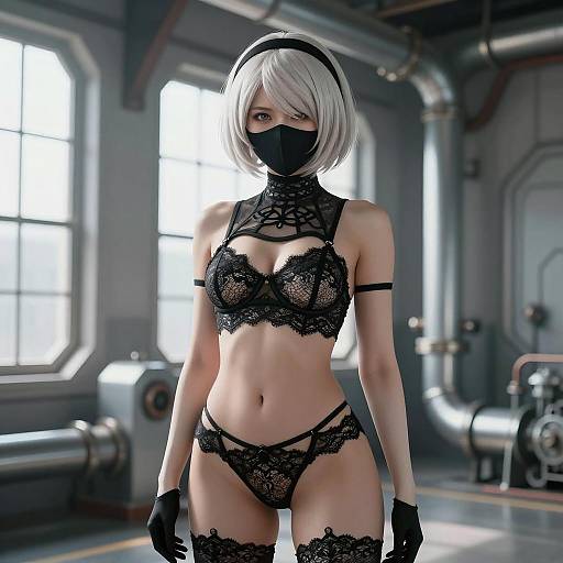 Futuristic Woman in Industrial Lingerie