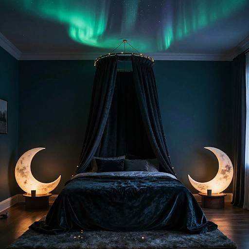 Night-Themed Bedroom with Northern Lights