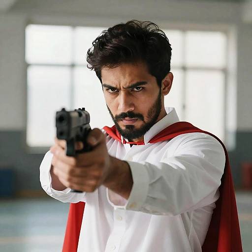 Bearded Man Pointing Handgun Action