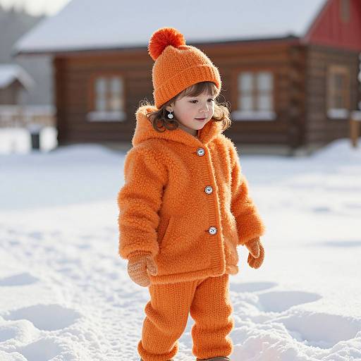 Child in Cozy Orange Winter Outfit