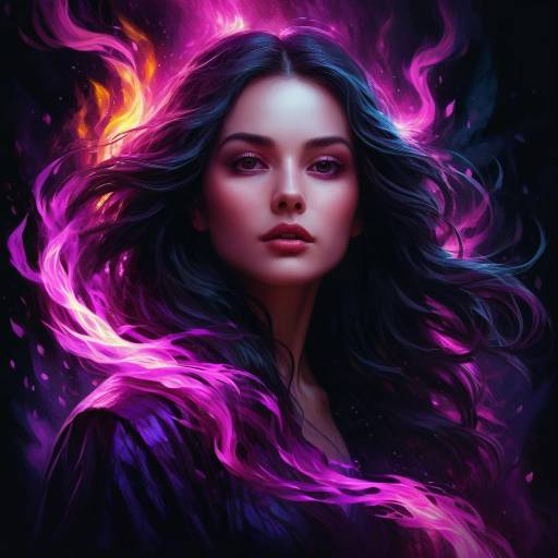 Mystical Woman Amidst Ethereal Flames
