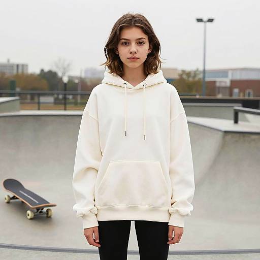 Teenage Girl in Hoodie at Skatepark