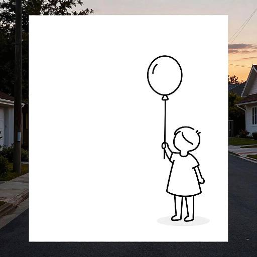 Minimalist Child with Balloon Line Art