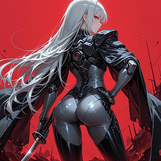 Silver Haired Android Warrior in Cloak