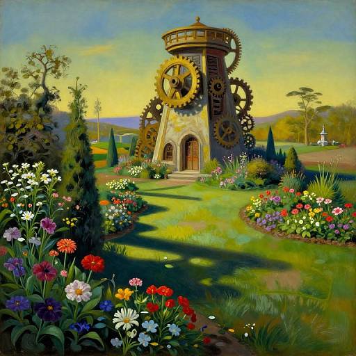 Surreal Dreamscape Garden with Tower
