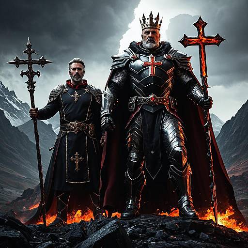 King and Bishop in Dark Iron Armor with Cross Staffs