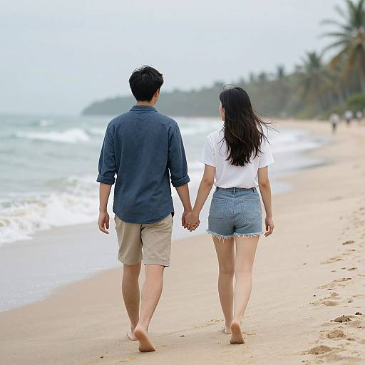 Couple Walking Hand in Hand on Beach