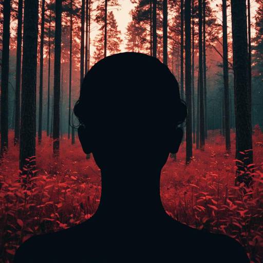 Silhouette in Glowing Red Forest