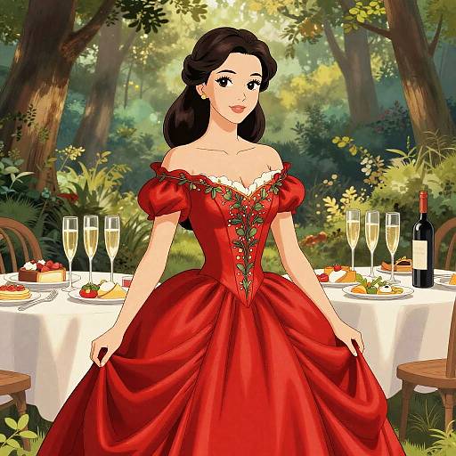 Elegant Woman at Forest Feast