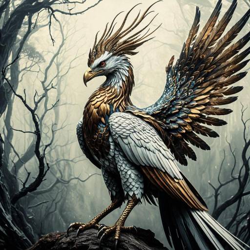Mystical Bronze-Glimmering Phoenix in Enchanted Forest