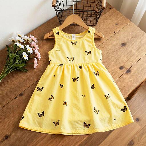Bright Yellow Dress with Butterflies