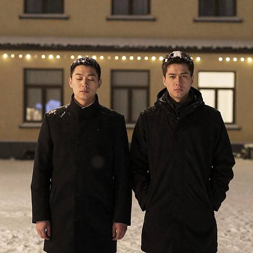 Nighttime Snow Scene with Two Men