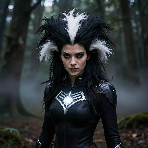 Skunk Girl Superhero in Dark Forest